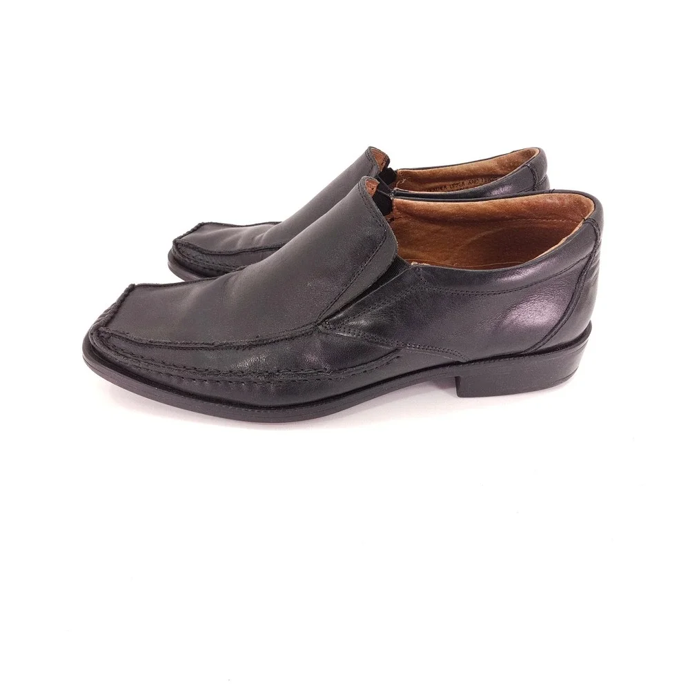 Venturini Loafer Men 7.5 Black Leather Square Toe Slip On Dress Shoes Minimalist